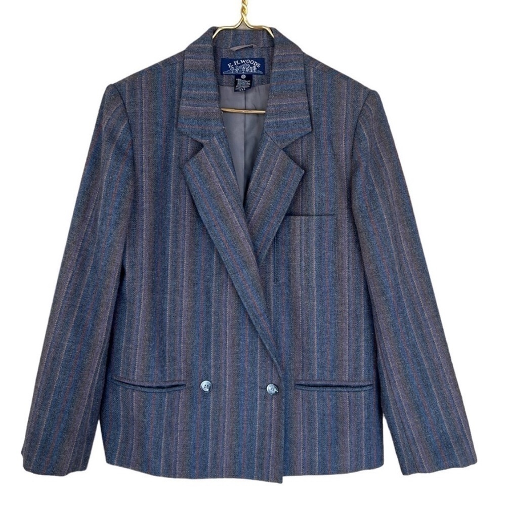 E.H. Woods Vintage Wool Blend Striped Blazer & Midi Skirt Suit Set Size 10 - Picture 5 of 15